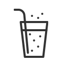 Icon eines Glases mit Wasser und einem Strohhalm, umgeben von kleinen Blasen.